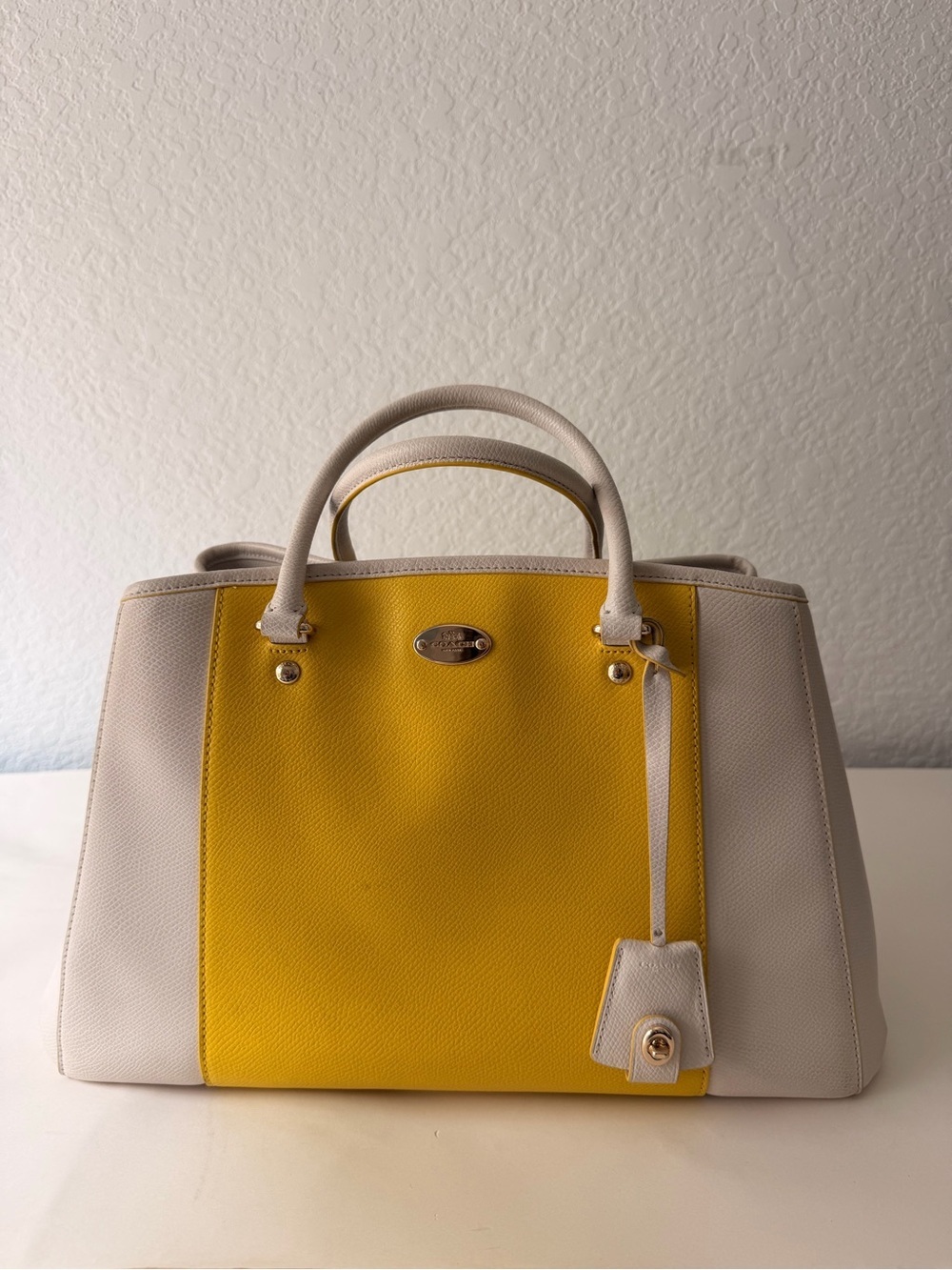 Coach Margot Carryall Yellow & Cream Crossgrain Leather Tote Bag